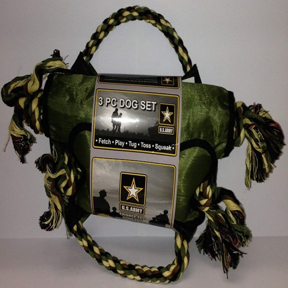 ARMY FRISBEE, BONE & RETRIEVAL STICK SQUEAK SET